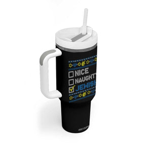 Nice Naughty Jewish Ugly Hanukkah Tumbler With Handle Chanukah Jew Gift TS10 Print Your Wear