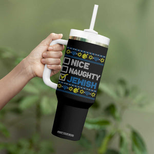 Nice Naughty Jewish Ugly Hanukkah Tumbler With Handle Chanukah Jew Gift TS10 Print Your Wear
