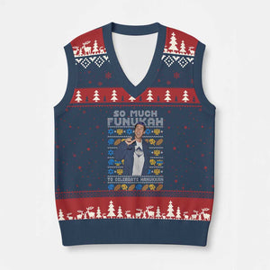 Funny Ugly Hanukkah V-Neck Knit Sweater Vest Sandler So Much Funukah To Celebrate Hanukkah TS10 Navy Red Print Your Wear
