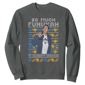 Funny Ugly Hanukkah Sweatshirt Sandler So Much Funukah To Celebrate Hanukkah TS10 Dark Heather Print Your Wear