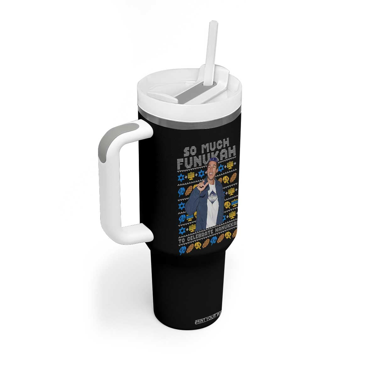 Funny Ugly Hanukkah Tumbler With Handle Sandler So Much Funukah To Celebrate Hanukkah TS10 Print Your Wear