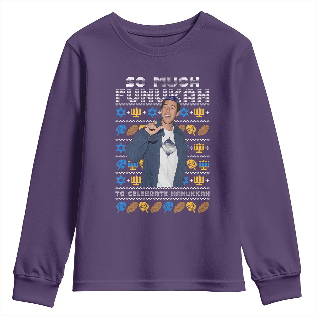 Funny Ugly Hanukkah Youth Sweatshirt Sandler So Much Funukah To Celebrate Hanukkah TS10 Purple Print Your Wear