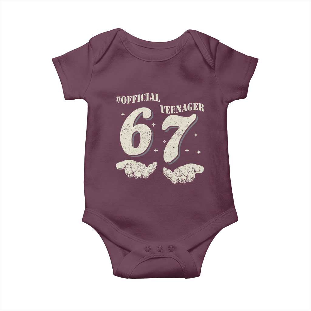 Funny 13th Birthday Official Teenager Baby Onesie Viral Meme Six Seven 6 7 Hands 13 Years Old Boys Kids TS10 Maroon Print Your Wear