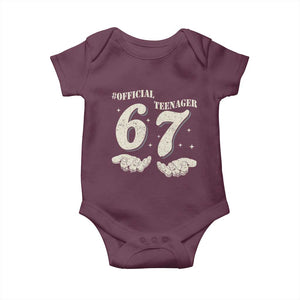 Funny 13th Birthday Official Teenager Baby Onesie Viral Meme Six Seven 6 7 Hands 13 Years Old Boys Kids TS10 Maroon Print Your Wear