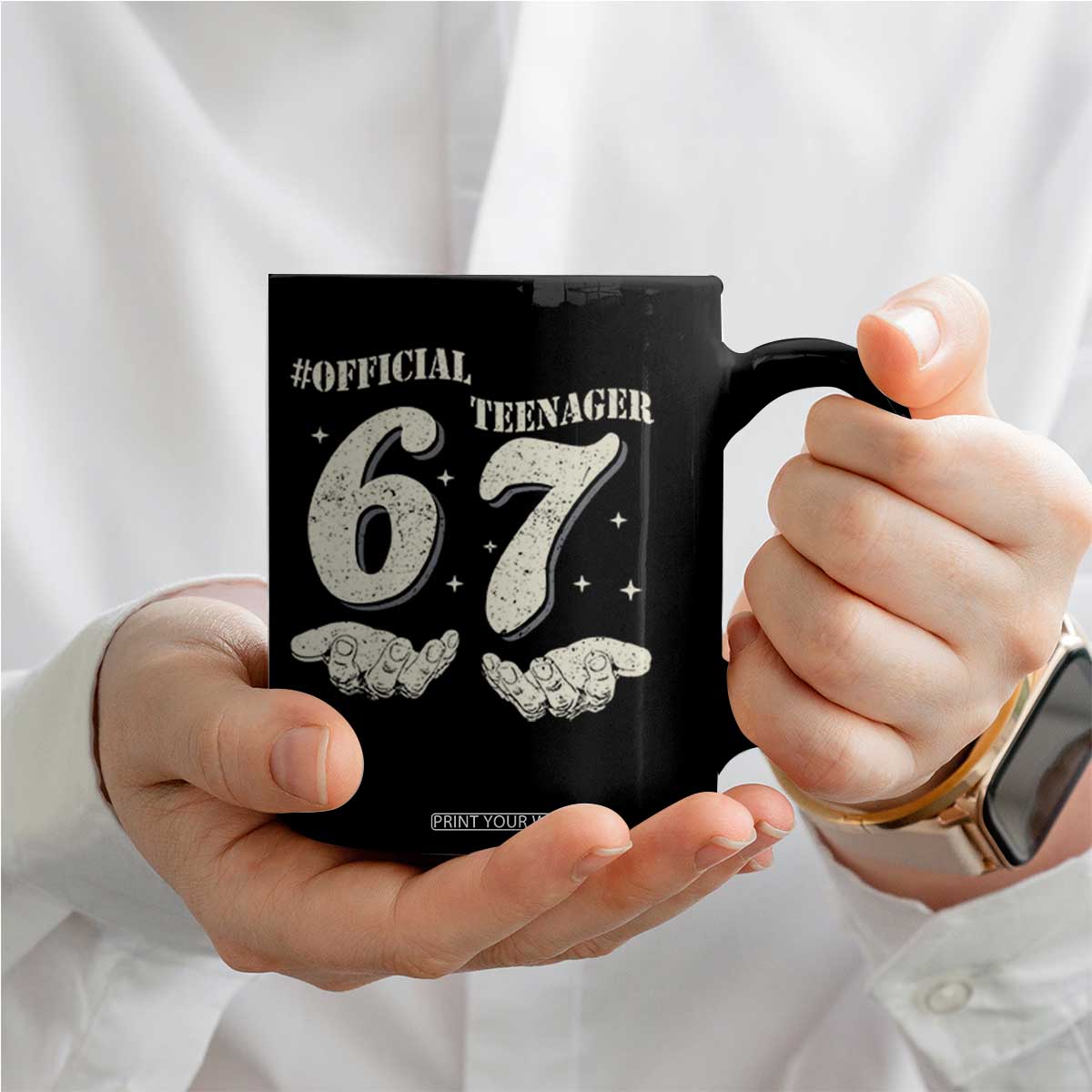 Funny 13th Birthday Official Teenager Coffee Mug Viral Meme Six Seven 6 7 Hands 13 Years Old Boys Kids TS10 Print Your Wear