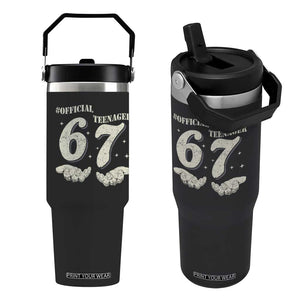 Funny 13th Birthday Official Teenager Flip Straw Tumbler Viral Meme Six Seven 6 7 Hands 13 Years Old Boys Kids TS10 One Size: 30 oz Black Print Your Wear