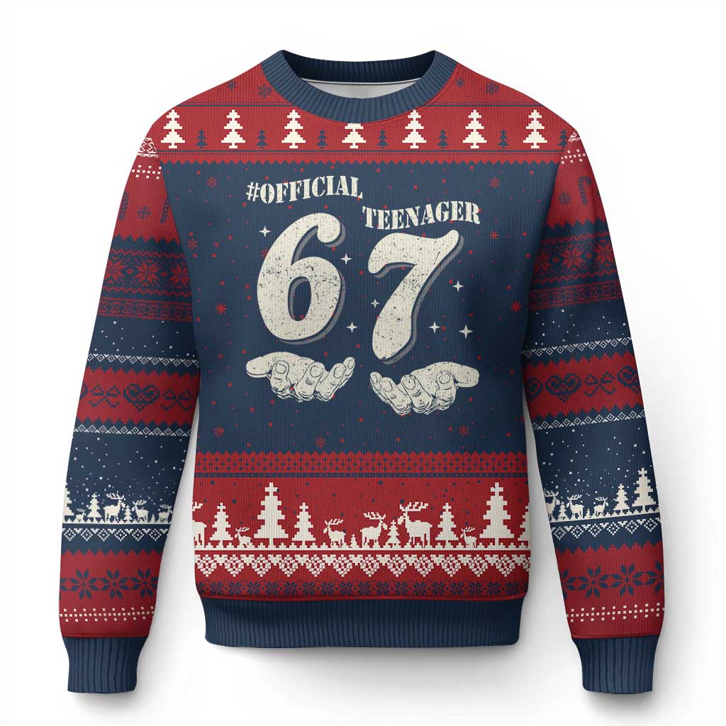 Funny 13th Birthday Official Teenager Ugly Christmas Sweater Viral Meme Six Seven 6 7 Hands 13 Years Old Boys Kids TS10 Navy Red Print Your Wear