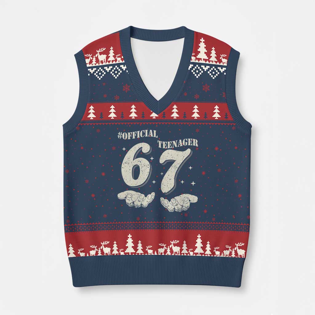 Funny 13th Birthday Official Teenager V-Neck Knit Sweater Vest Viral Meme Six Seven 6 7 Hands 13 Years Old Boys Kids TS10 Navy Red Print Your Wear