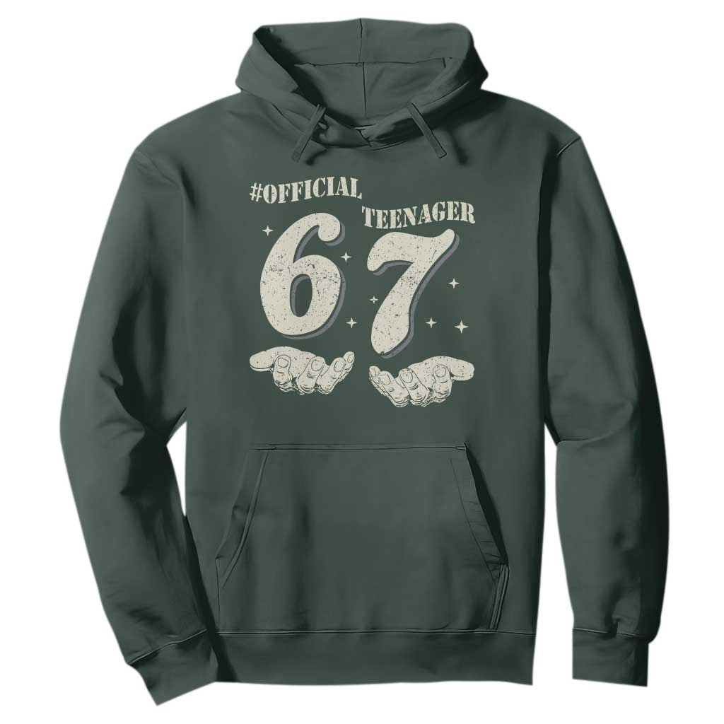 Funny 13th Birthday Official Teenager Hoodie Viral Meme Six Seven 6 7 Hands 13 Years Old Boys Kids TS10 Dark Forest Green Print Your Wear