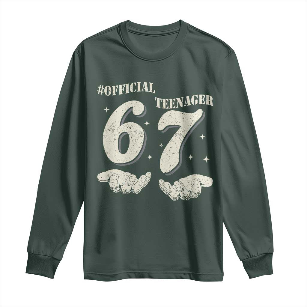 Funny 13th Birthday Official Teenager Long Sleeve Shirt Viral Meme Six Seven 6 7 Hands 13 Years Old Boys Kids TS10 Dark Forest Green Print Your Wear