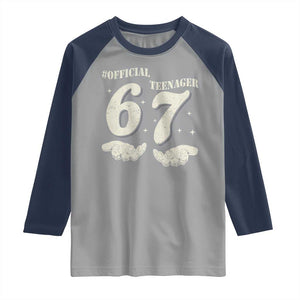 Funny 13th Birthday Official Teenager Raglan Shirt Viral Meme Six Seven 6 7 Hands 13 Years Old Boys Kids TS10 Sport Gray Navy Print Your Wear