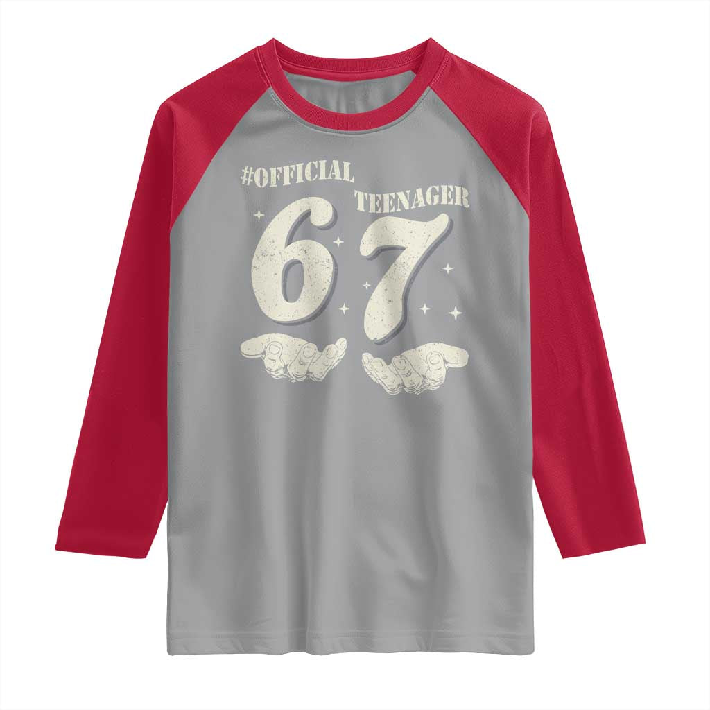 Funny 13th Birthday Official Teenager Raglan Shirt Viral Meme Six Seven 6 7 Hands 13 Years Old Boys Kids TS10 Sport Gray Red Print Your Wear