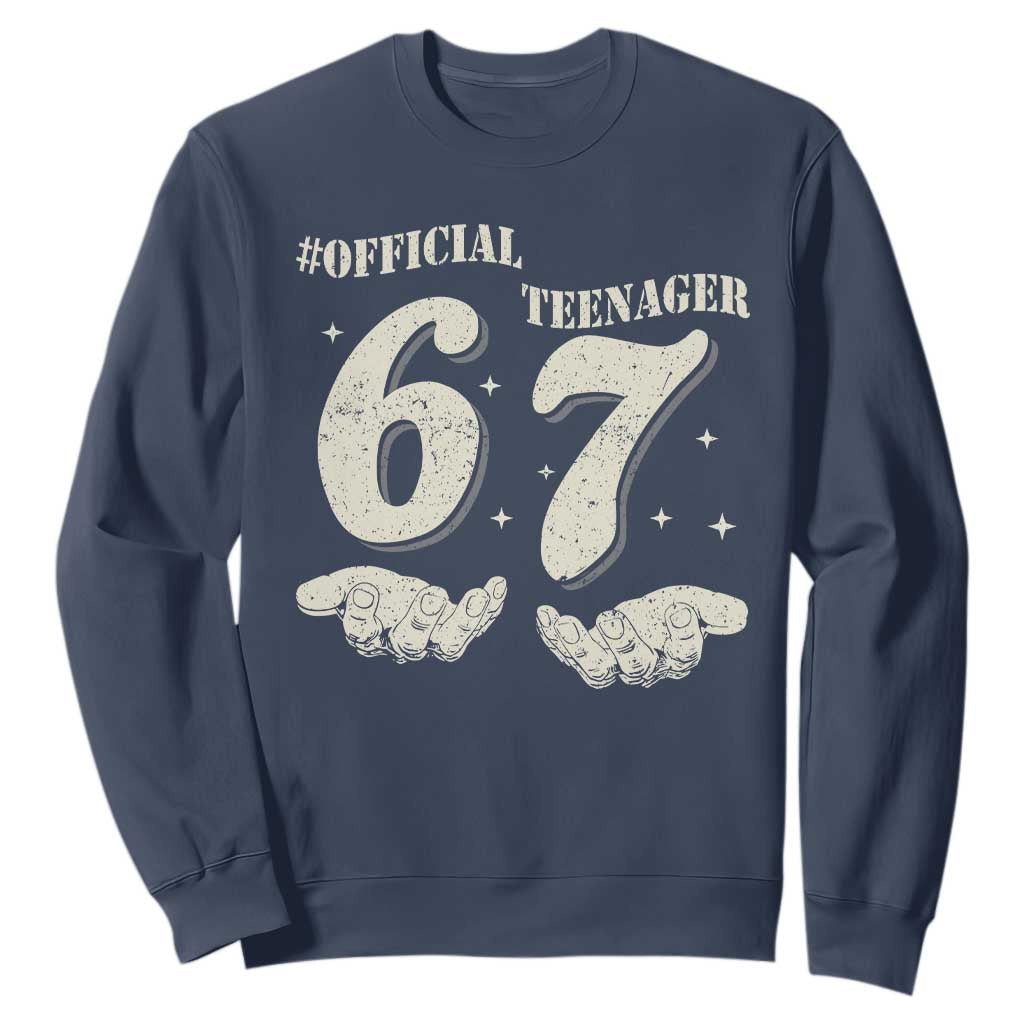 Funny 13th Birthday Official Teenager Sweatshirt Viral Meme Six Seven 6 7 Hands 13 Years Old Boys Kids TS10 Navy Print Your Wear