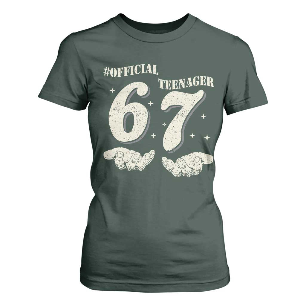 Funny 13th Birthday Official Teenager T Shirt For Women Viral Meme Six Seven 6 7 Hands 13 Years Old Boys Kids TS10 Dark Forest Green Print Your Wear