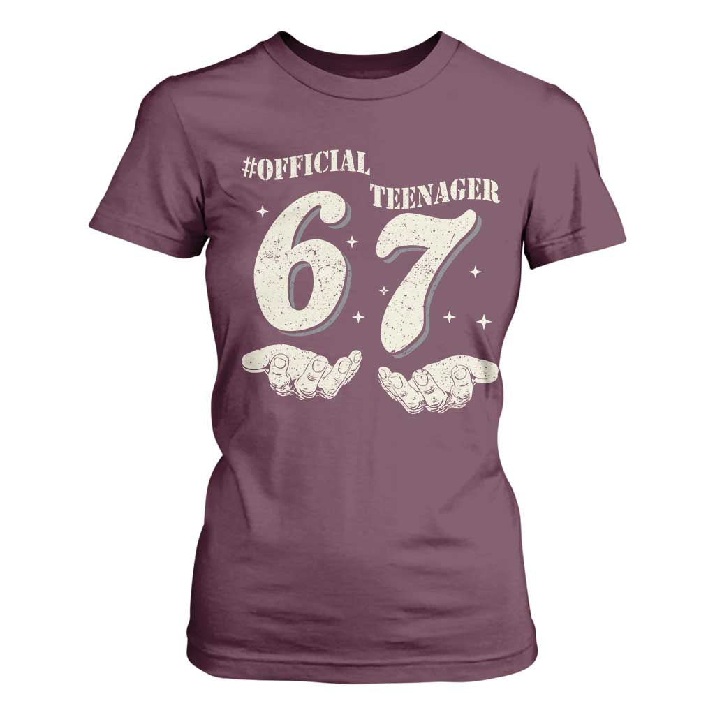 Funny 13th Birthday Official Teenager T Shirt For Women Viral Meme Six Seven 6 7 Hands 13 Years Old Boys Kids TS10 Maroon Print Your Wear