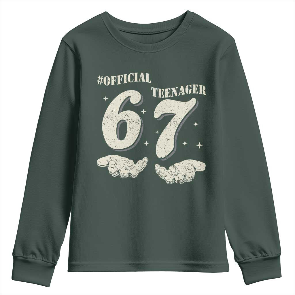 Funny 13th Birthday Official Teenager Youth Sweatshirt Viral Meme Six Seven 6 7 Hands 13 Years Old Boys Kids TS10 Dark Forest Green Print Your Wear