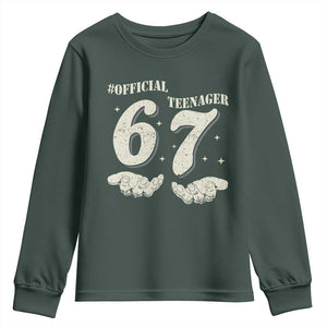 Funny 13th Birthday Official Teenager Youth Sweatshirt Viral Meme Six Seven 6 7 Hands 13 Years Old Boys Kids TS10 Dark Forest Green Print Your Wear