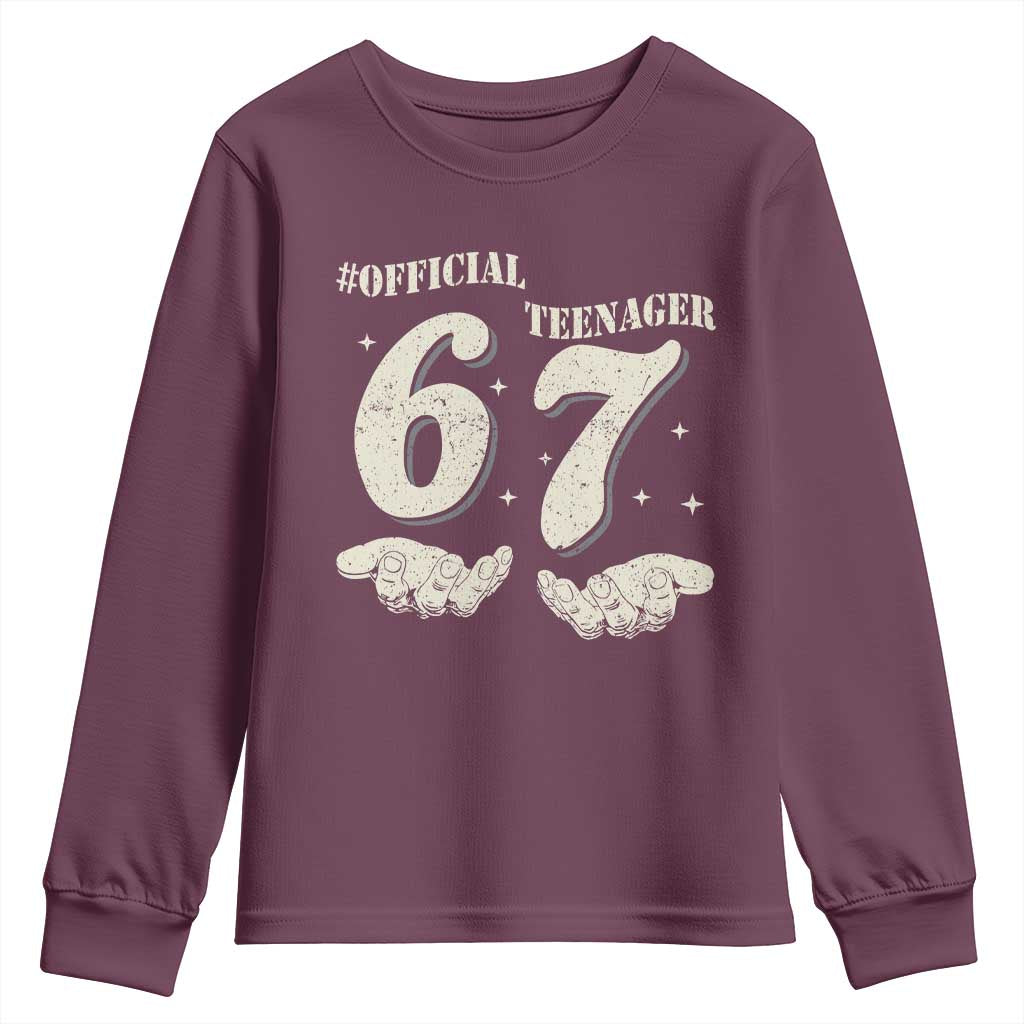 Funny 13th Birthday Official Teenager Youth Sweatshirt Viral Meme Six Seven 6 7 Hands 13 Years Old Boys Kids TS10 Maroon Print Your Wear