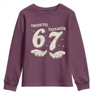 Funny 13th Birthday Official Teenager Youth Sweatshirt Viral Meme Six Seven 6 7 Hands 13 Years Old Boys Kids TS10 Maroon Print Your Wear