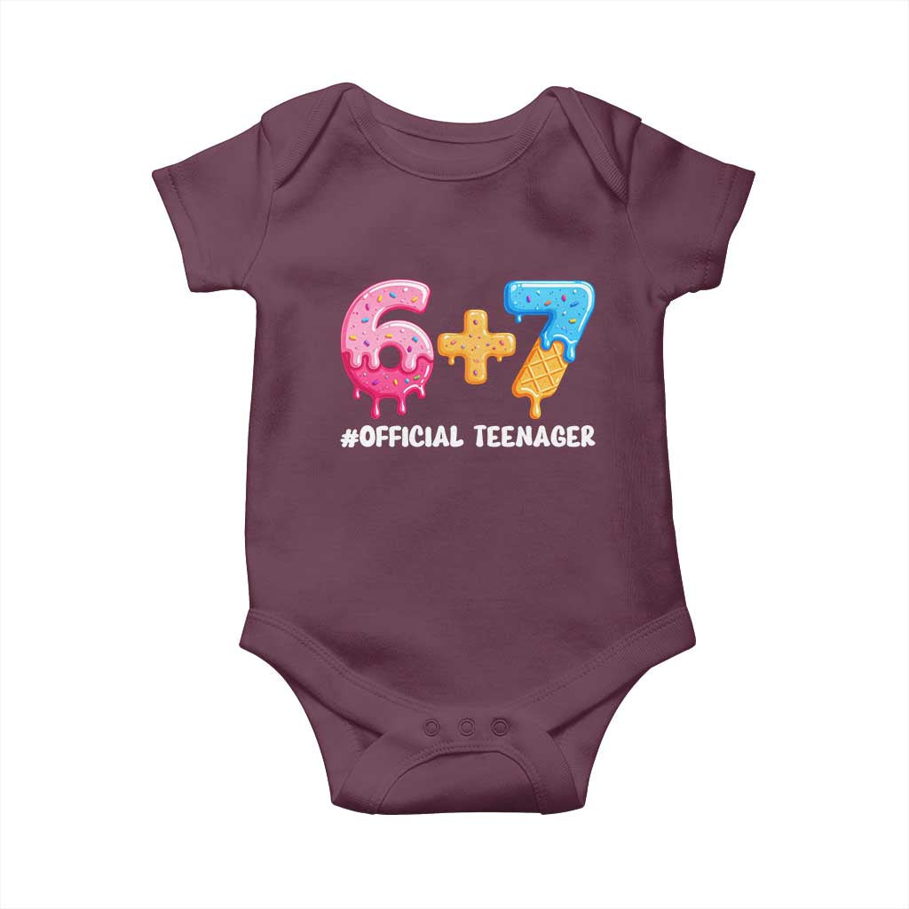 Funny 67 13th Birthday Official Teenager Baby Onesie 6 7 Ice Cream Drip Meme Funny Six Seven 13 Years Old TS10 Maroon Print Your Wear