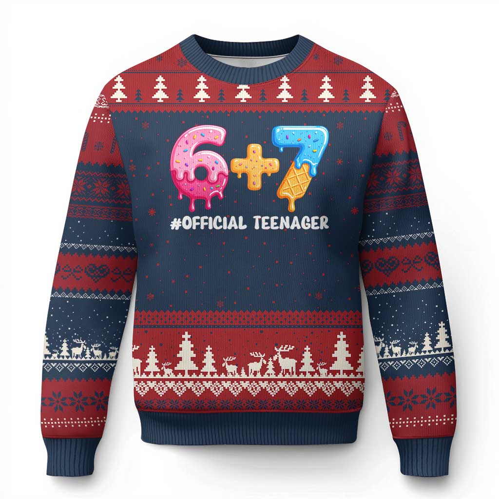 Funny 67 13th Birthday Official Teenager Ugly Christmas Sweater 6 7 Ice Cream Drip Meme Funny Six Seven 13 Years Old TS10 Navy Red Print Your Wear