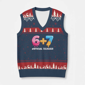 Funny 67 13th Birthday Official Teenager V-Neck Knit Sweater Vest 6 7 Ice Cream Drip Meme Funny Six Seven 13 Years Old TS10 Navy Red Print Your Wear