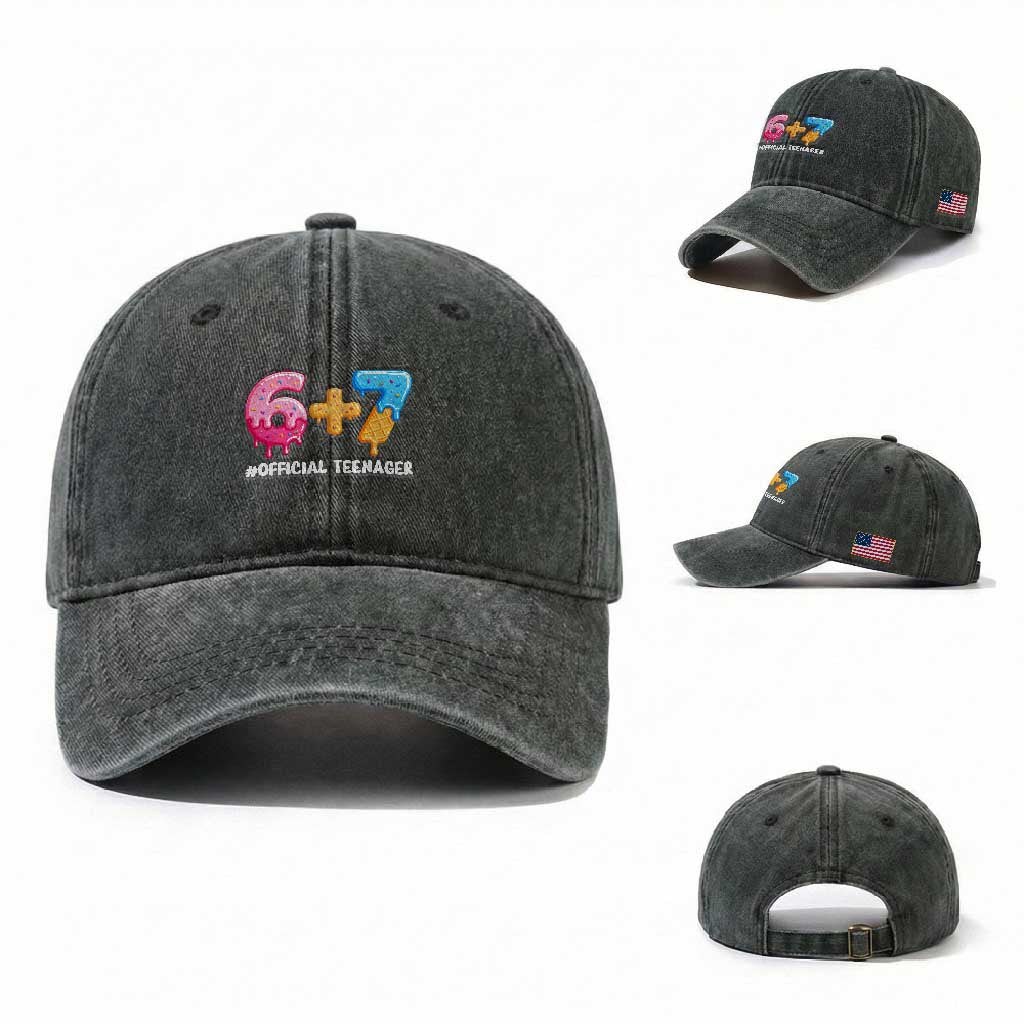 Funny 67 13th Birthday Official Teenager Washed Cotton Baseball Cap 6 7 Ice Cream Drip Meme Funny Six Seven 13 Years Old