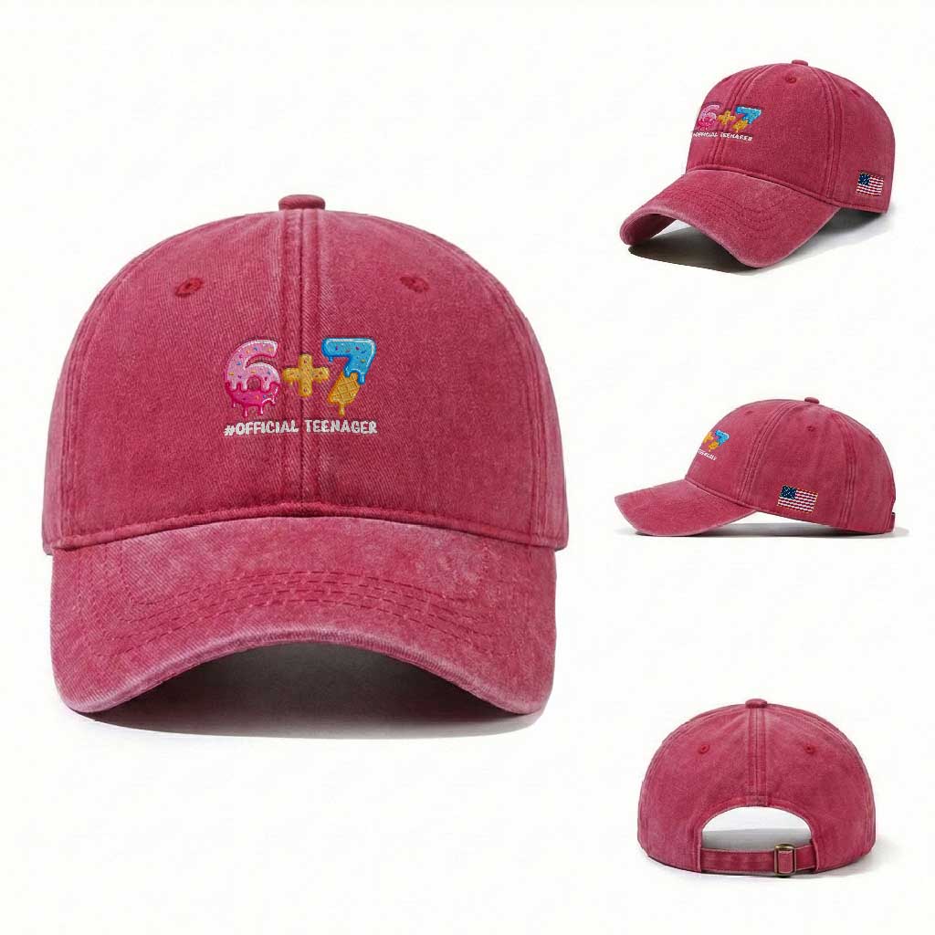 Funny 67 13th Birthday Official Teenager Washed Cotton Baseball Cap 6 7 Ice Cream Drip Meme Funny Six Seven 13 Years Old