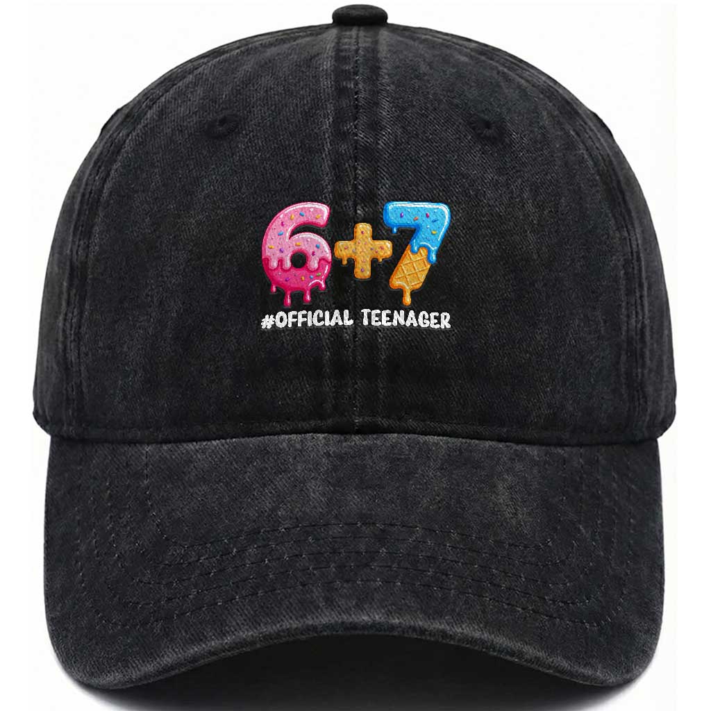 Funny 67 13th Birthday Official Teenager Washed Cotton Baseball Cap 6 7 Ice Cream Drip Meme Funny Six Seven 13 Years Old