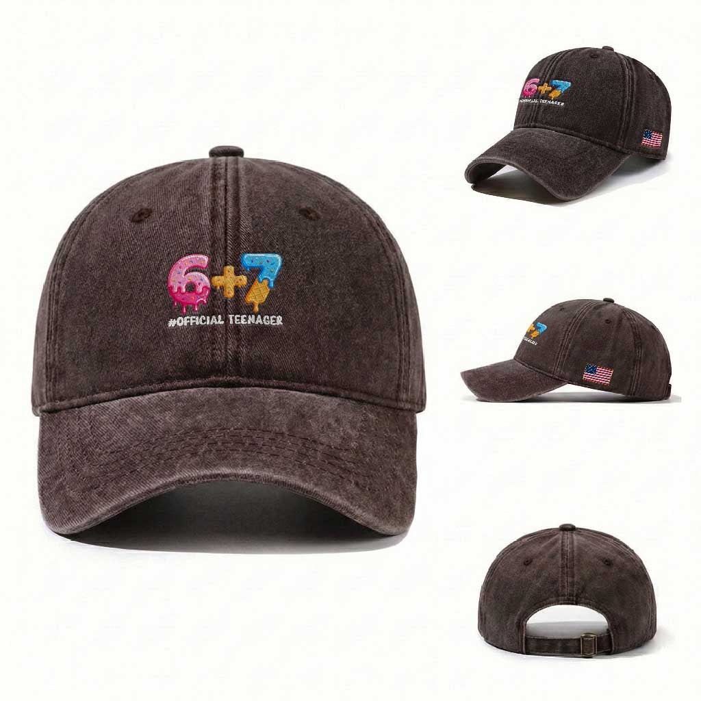 Funny 67 13th Birthday Official Teenager Washed Cotton Baseball Cap 6 7 Ice Cream Drip Meme Funny Six Seven 13 Years Old