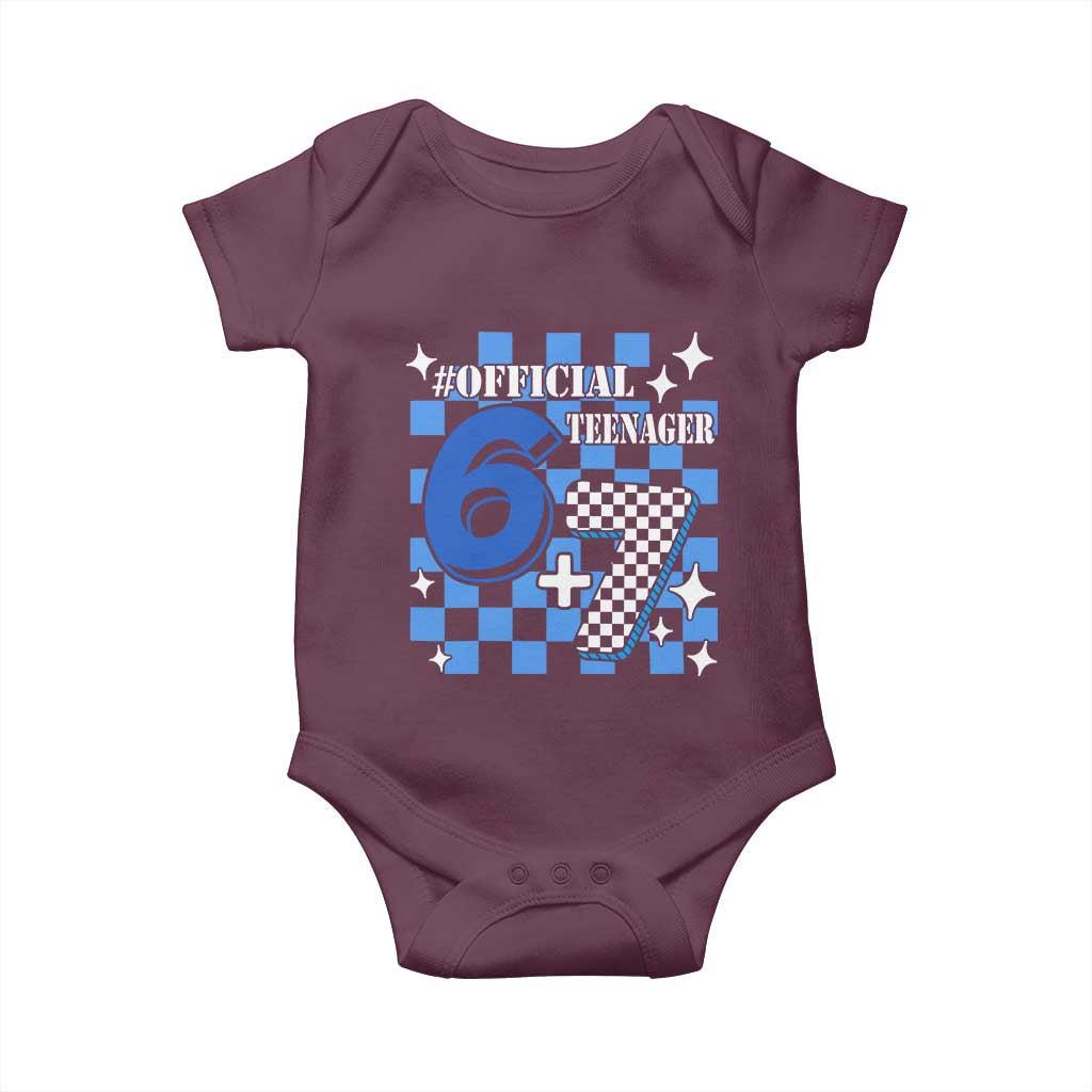 Funny 13th Birthday Official Teenager Baby Onesie 6+7 13 Year Old Boys Kids Checkered 67 Meme TS10 Maroon Print Your Wear