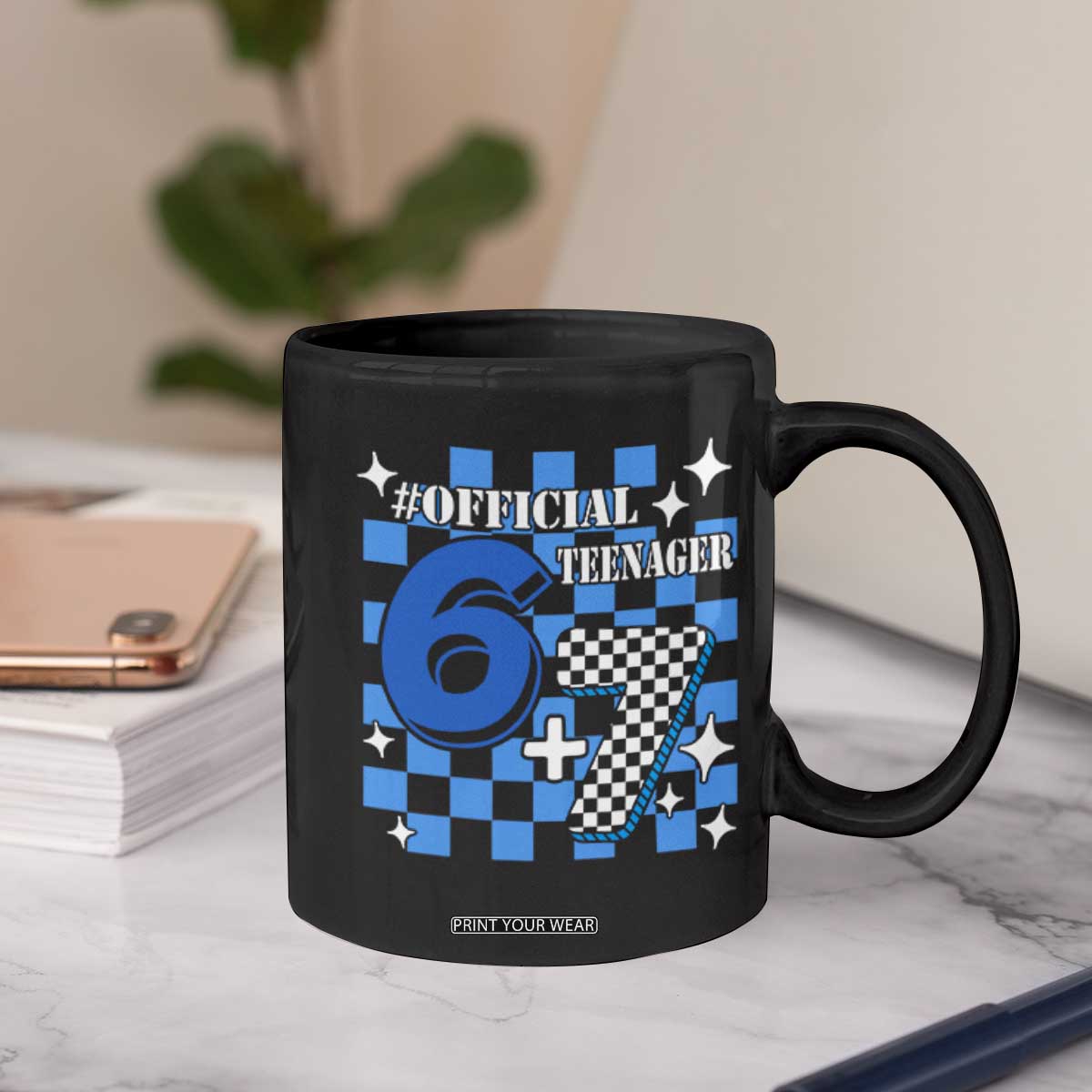 Funny 13th Birthday Official Teenager Coffee Mug 6+7 13 Year Old Boys Kids Checkered 67 Meme TS10 Print Your Wear