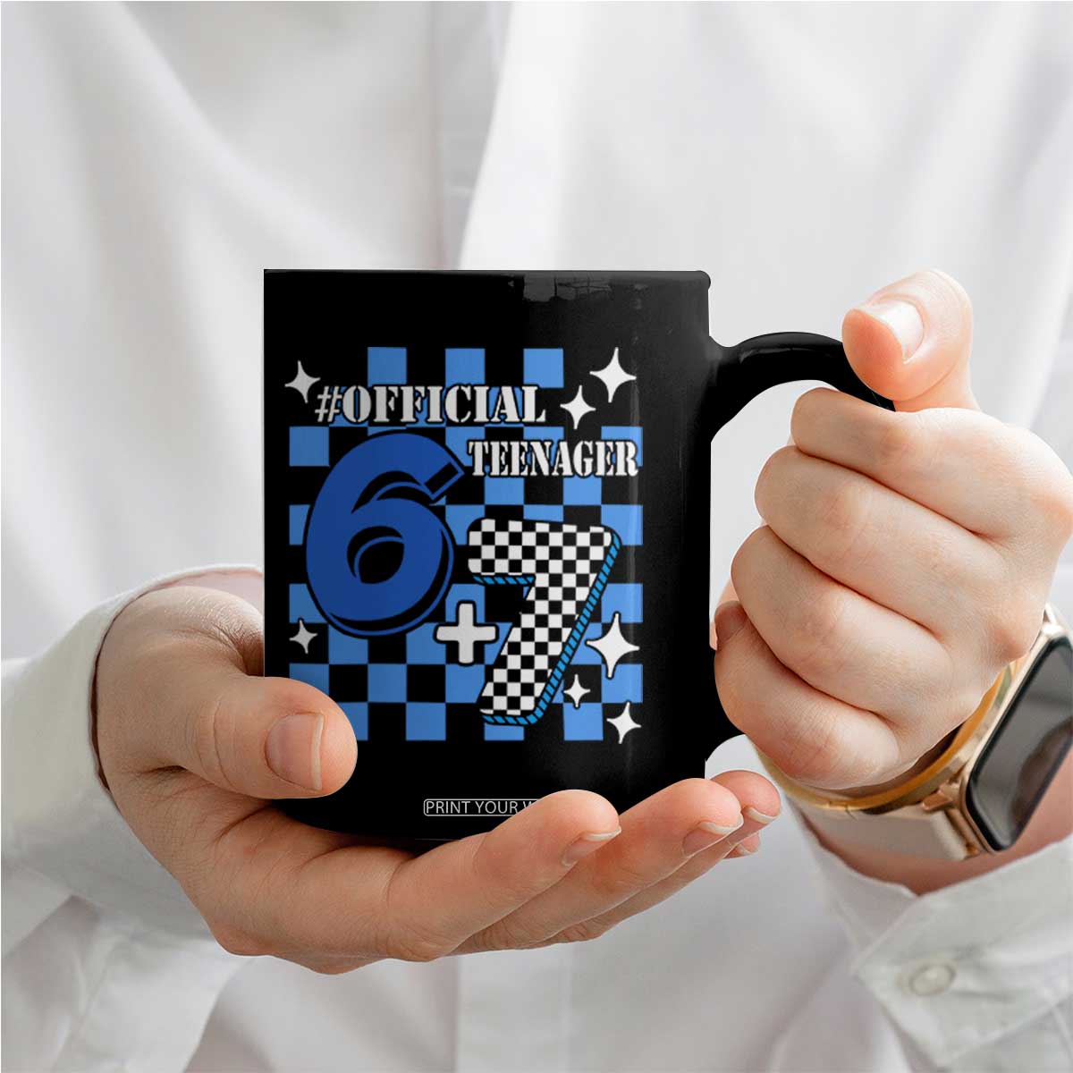 Funny 13th Birthday Official Teenager Coffee Mug 6+7 13 Year Old Boys Kids Checkered 67 Meme TS10 Print Your Wear