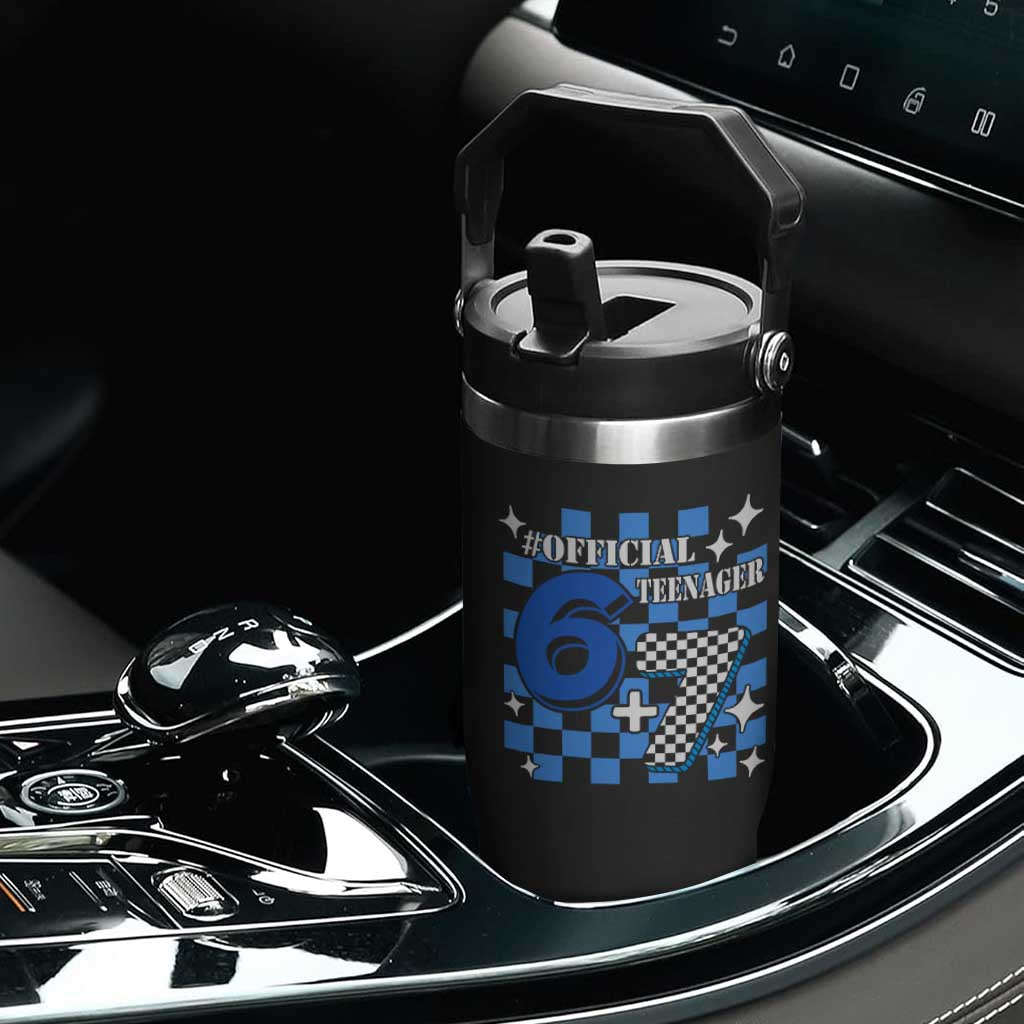 Funny 13th Birthday Official Teenager Flip Straw Tumbler 6+7 13 Year Old Boys Kids Checkered 67 Meme TS10 Print Your Wear