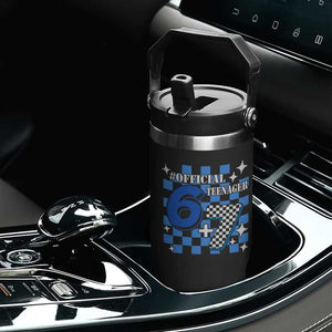 Funny 13th Birthday Official Teenager Flip Straw Tumbler 6+7 13 Year Old Boys Kids Checkered 67 Meme TS10 Print Your Wear