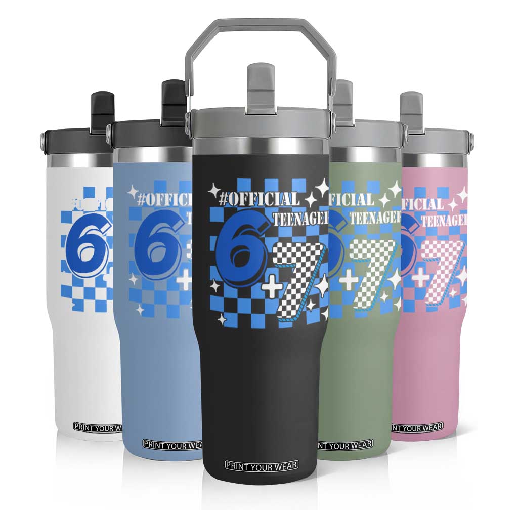 Funny 13th Birthday Official Teenager Flip Straw Tumbler 6+7 13 Year Old Boys Kids Checkered 67 Meme TS10 Print Your Wear