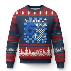 Funny 13th Birthday Official Teenager Ugly Christmas Sweater 6+7 13 Year Old Boys Kids Checkered 67 Meme TS10 Navy Red Print Your Wear