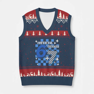 Funny 13th Birthday Official Teenager V-Neck Knit Sweater Vest 6+7 13 Year Old Boys Kids Checkered 67 Meme TS10 Navy Red Print Your Wear
