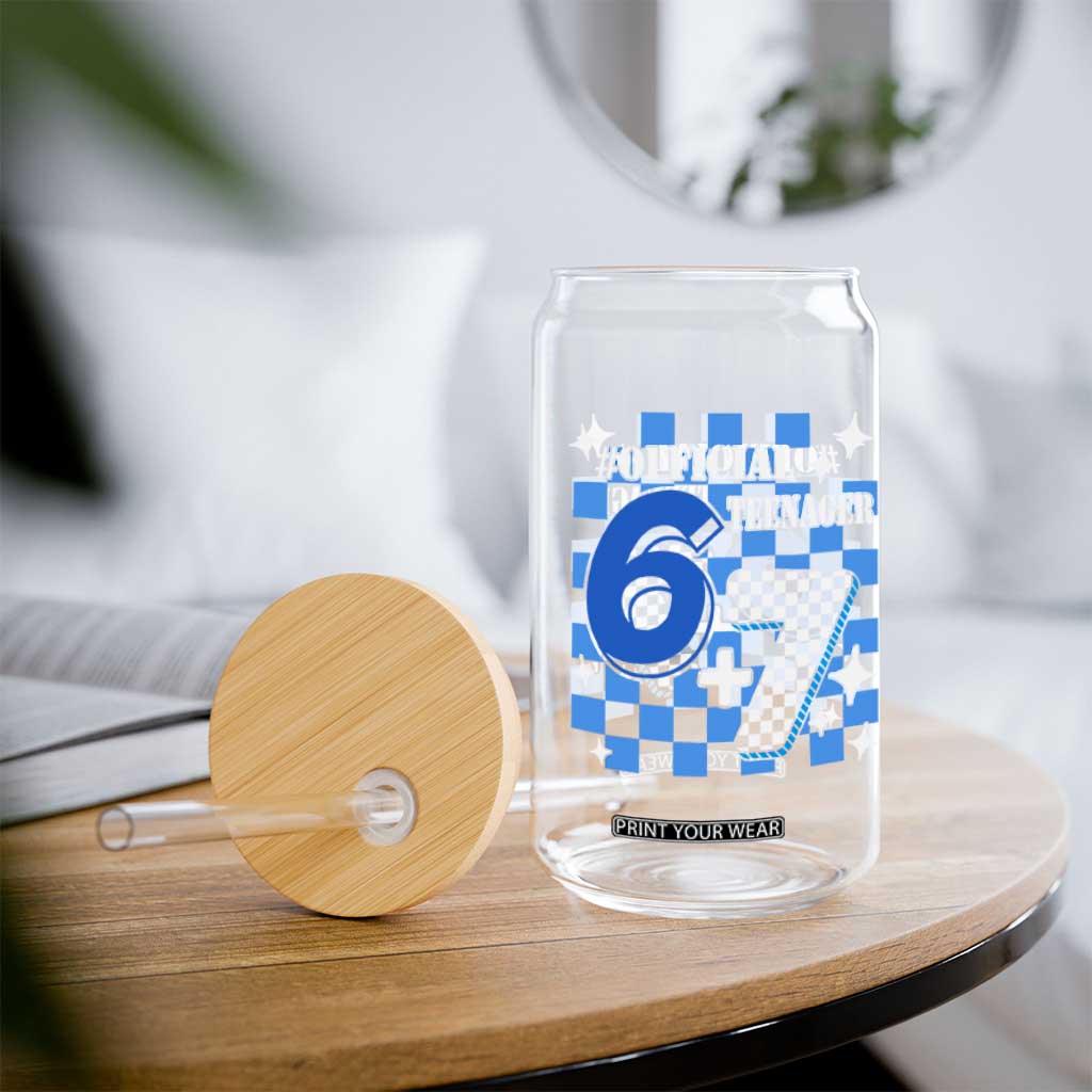 Funny 13th Birthday Official Teenager Glass Can 6+7 13 Year Old Boys Kids Checkered 67 Meme TS10 Print Your Wear