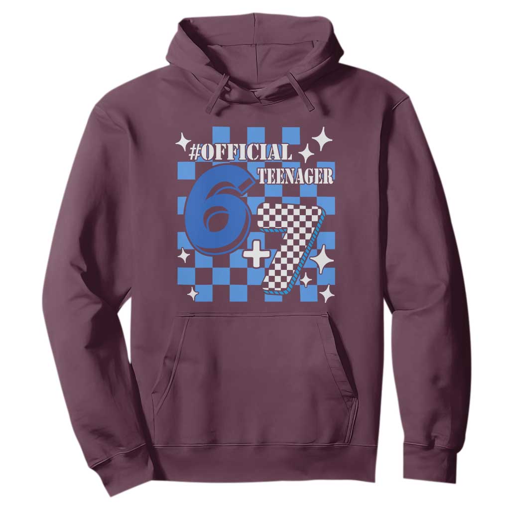 Funny 13th Birthday Official Teenager Hoodie 6+7 13 Year Old Boys Kids Checkered 67 Meme TS10 Maroon Print Your Wear