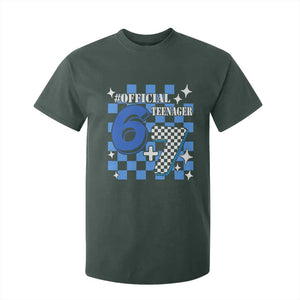 Funny 13th Birthday Official Teenager T Shirt For Kid 6+7 13 Year Old Boys Kids Checkered 67 Meme TS10 Dark Forest Green Print Your Wear