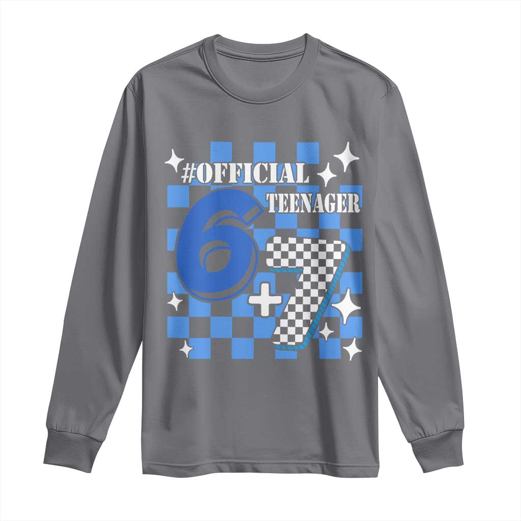 Funny 13th Birthday Official Teenager Long Sleeve Shirt 6+7 13 Year Old Boys Kids Checkered 67 Meme TS10 Charcoal Print Your Wear