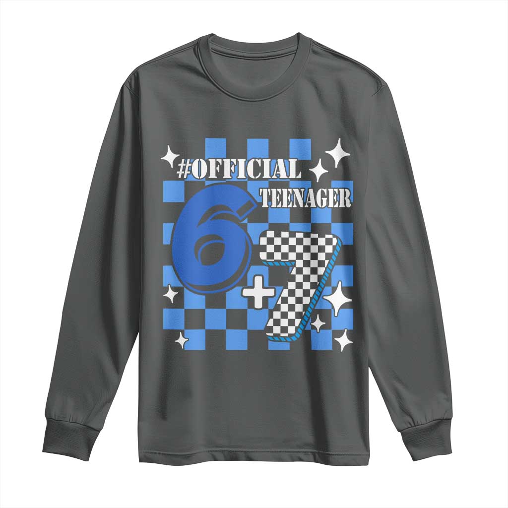 Funny 13th Birthday Official Teenager Long Sleeve Shirt 6+7 13 Year Old Boys Kids Checkered 67 Meme TS10 Dark Heather Print Your Wear