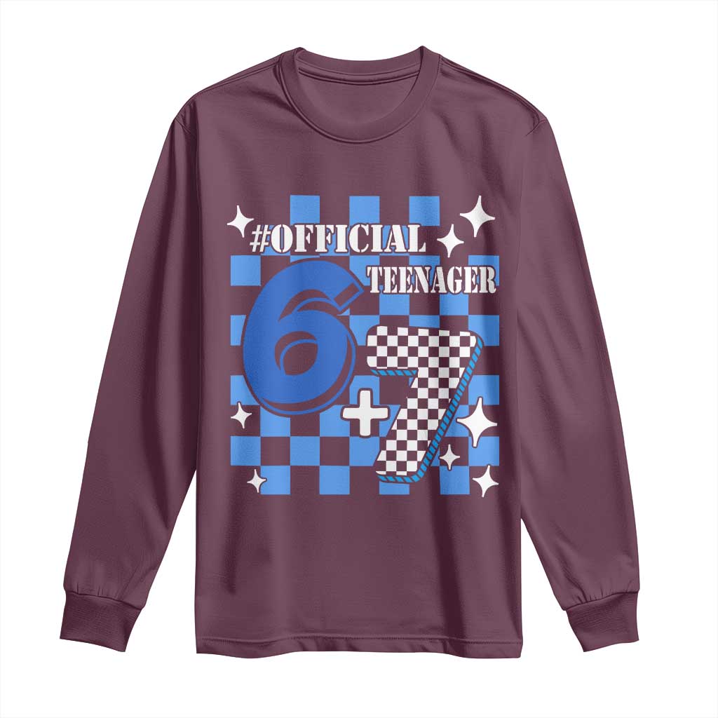 Funny 13th Birthday Official Teenager Long Sleeve Shirt 6+7 13 Year Old Boys Kids Checkered 67 Meme TS10 Maroon Print Your Wear