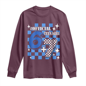 Funny 13th Birthday Official Teenager Long Sleeve Shirt 6+7 13 Year Old Boys Kids Checkered 67 Meme TS10 Maroon Print Your Wear