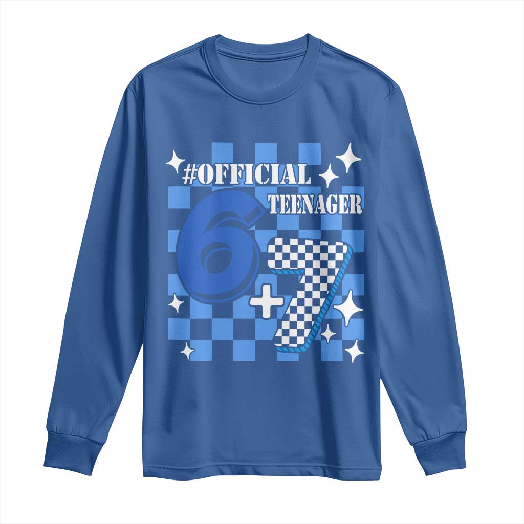 Funny 13th Birthday Official Teenager Long Sleeve Shirt 6+7 13 Year Old Boys Kids Checkered 67 Meme TS10 Royal Blue Print Your Wear
