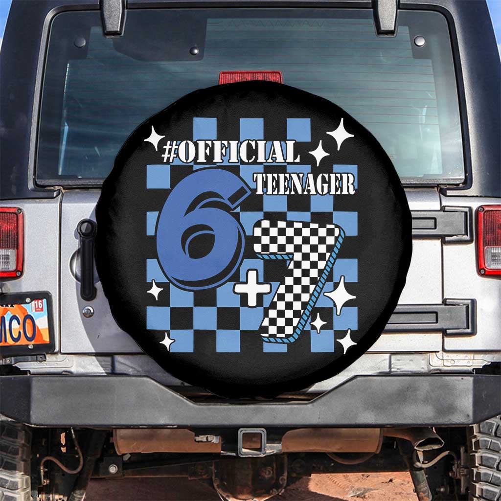 Funny 13th Birthday Official Teenager Spare Tire Cover 6+7 13 Year Old Boys Kids Checkered 67 Meme TS10 No hole Black Print Your Wear