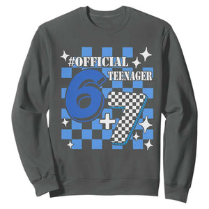 Funny 13th Birthday Official Teenager Sweatshirt 6+7 13 Year Old Boys Kids Checkered 67 Meme TS10 Dark Heather Print Your Wear