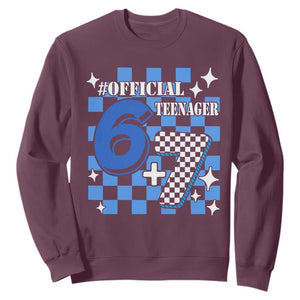 Funny 13th Birthday Official Teenager Sweatshirt 6+7 13 Year Old Boys Kids Checkered 67 Meme TS10 Maroon Print Your Wear