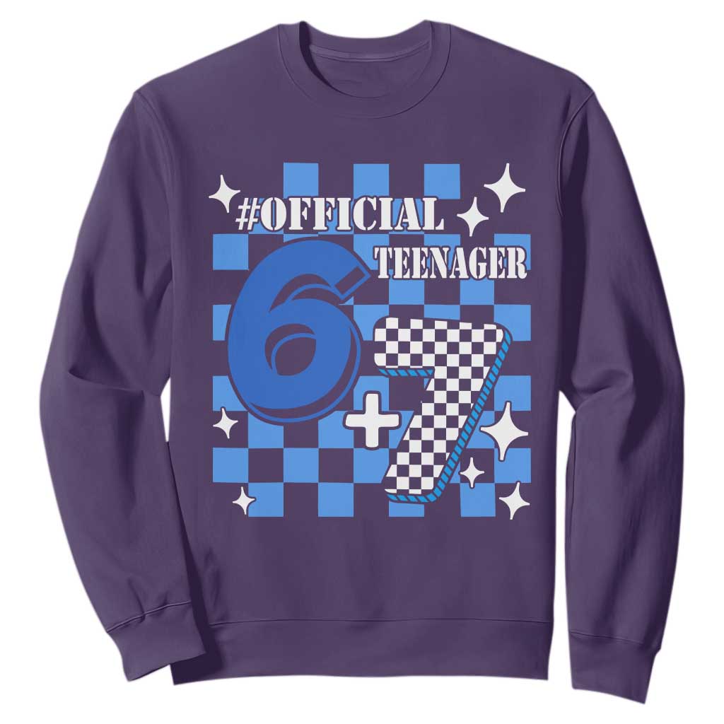 Funny 13th Birthday Official Teenager Sweatshirt 6+7 13 Year Old Boys Kids Checkered 67 Meme TS10 Purple Print Your Wear